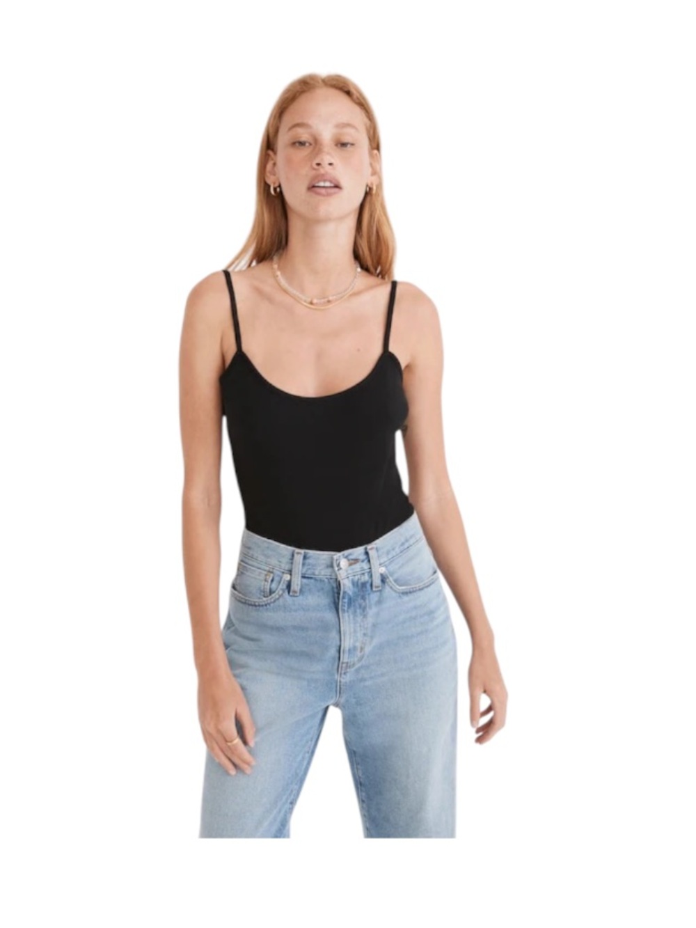 NWT Madewell Ribbed Cami Thong Bodysuit Black Simple Basic Bodysuit Medium